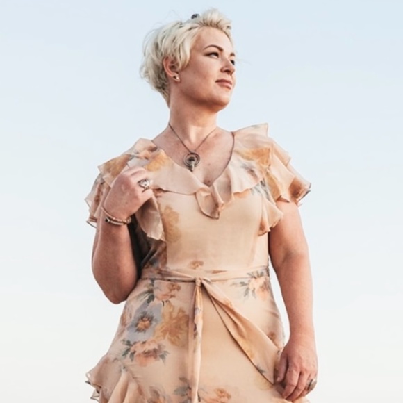 RARE Ralph Lauren LRL Floral Crinkled Georgette Gown Plus-size 18 - Picture 2 of 11